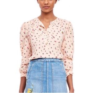 Rebecca Taylor Ballet Pink Mia Long Sleeve V Neck Floral Silk Blouse NWT 4